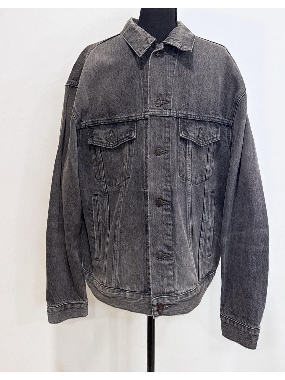 Authentic Gray Black Balenciaga Logo boxy Denim Jacket Men IT44 Designer Jacket - Picture 2 of 12
